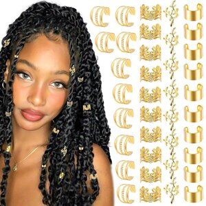 40PCS Gold Hair Jewelry for Braids Multi Style Hair Cuffs Adjustable Braid Jewel